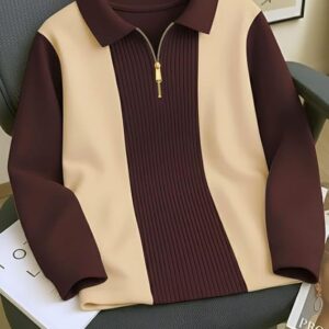 T-Shirt for Men Zip Neck Texture Self Design Cotton Blend Mens Tshirts