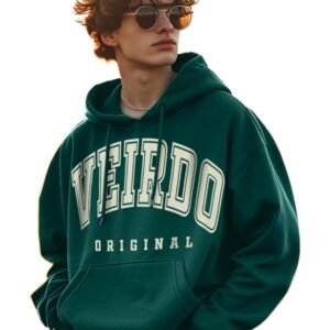 Veirdo® Fleece Oversized Baggy Fit Hooded Sweatshirt Drop Shoulder Typographic Logo Printed Full Sleeve Hoodie for Men (Avaiable in Colors: Copper Tan, Rust & Red)