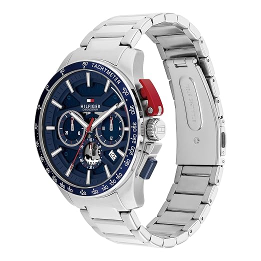 Tommy Hilfiger Bank with Blue Dial Silver Stainless Steel Strap Watch for Men - TH1792261 - Image 4