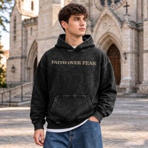 Faith Over Fear Hoodie for Men Christian Sweatshirt Bible Verse Vintage Acid Wash Pullover Hoodie Jesus Religious Top